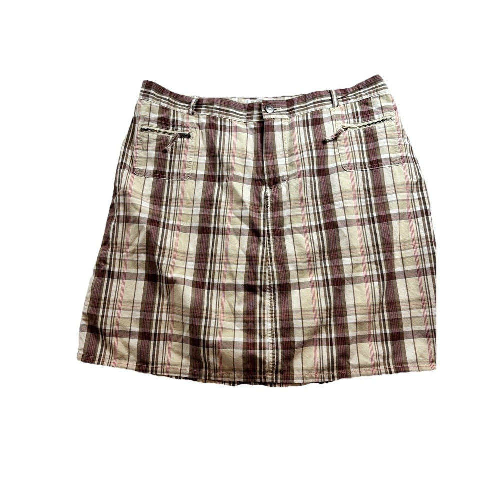 CJ Banks Skort Womens 14W Pink/Khaki Plaid  Zip Front Pockets Golf Preppy